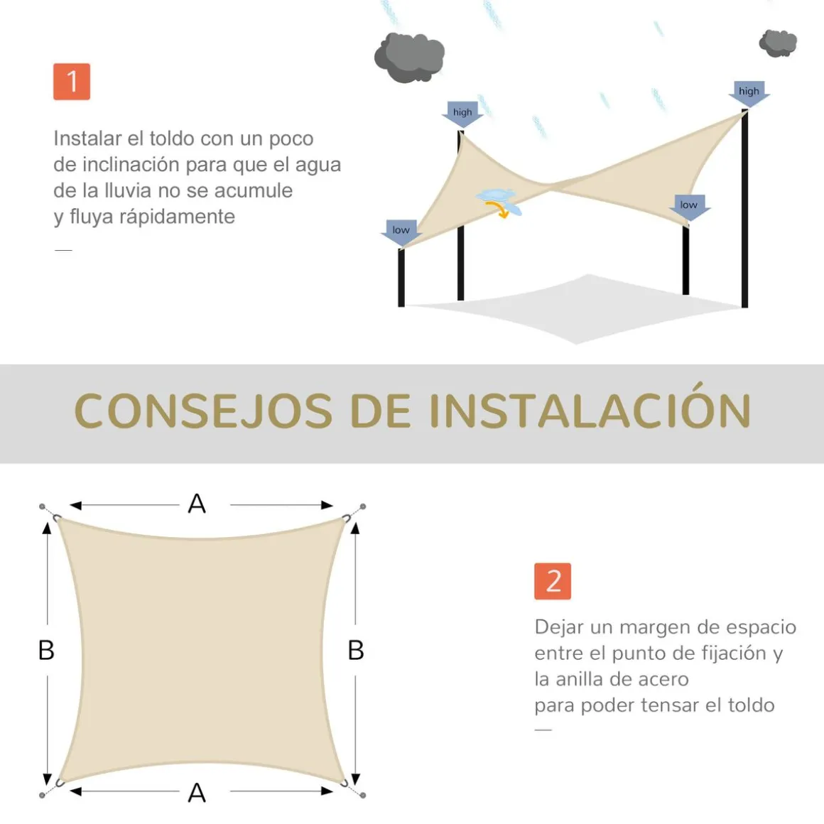 Toldo vela Outsunny rectangular crema 600x400 cm
