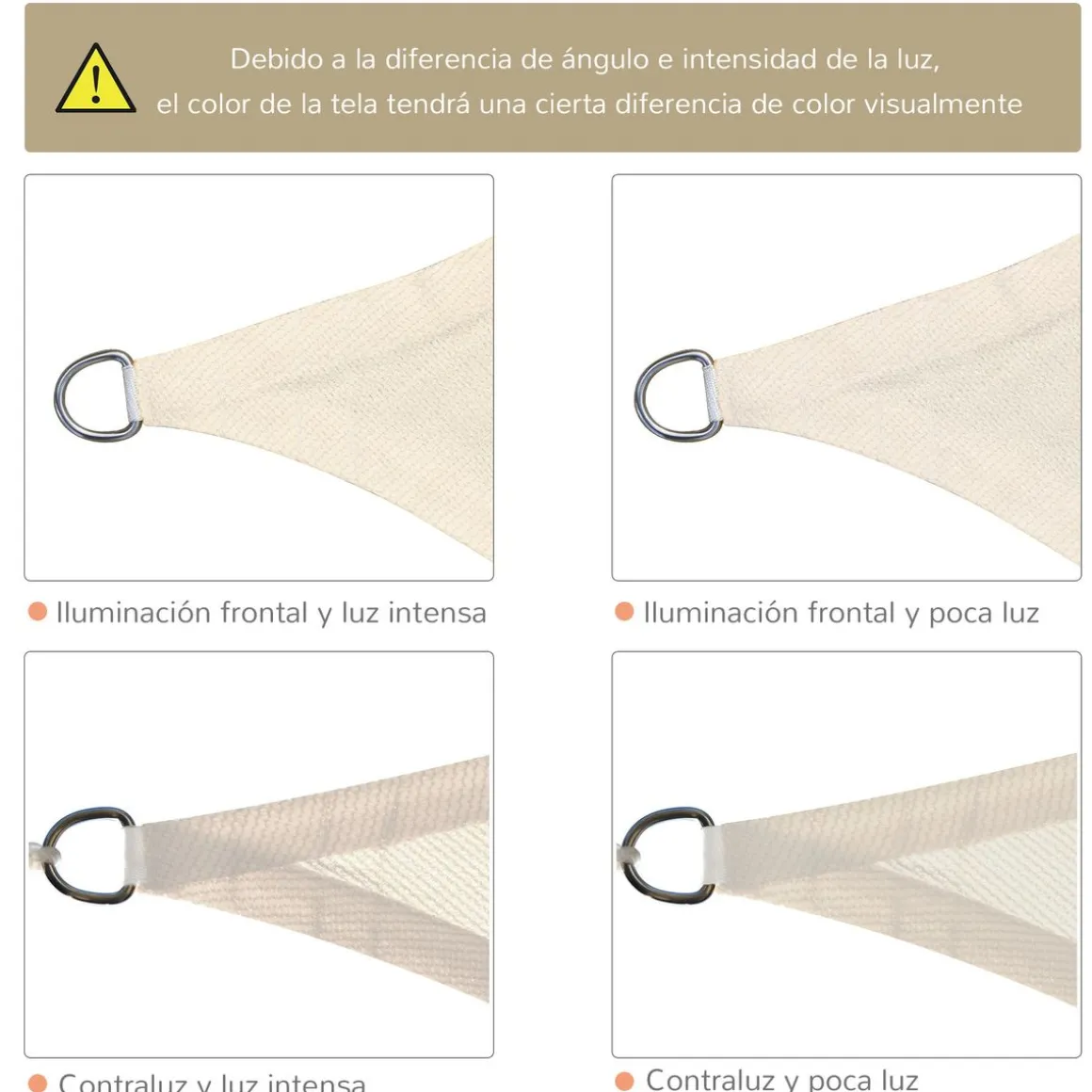Toldo vela Outsunny rectangular crema 600x400 cm