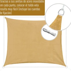 Toldo vela Outsunny rectangular HDPE anti UV marrón claro 400x600 cm