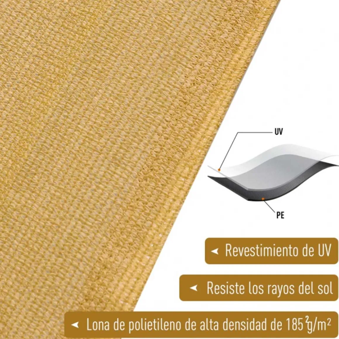 Toldo vela Outsunny rectangular HDPE anti UV marrón claro 400x600 cm