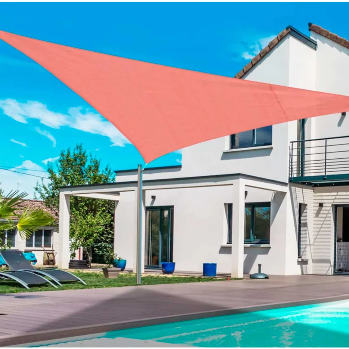 Toldo vela Outsunny triángulo rojo 300x300x300 cm