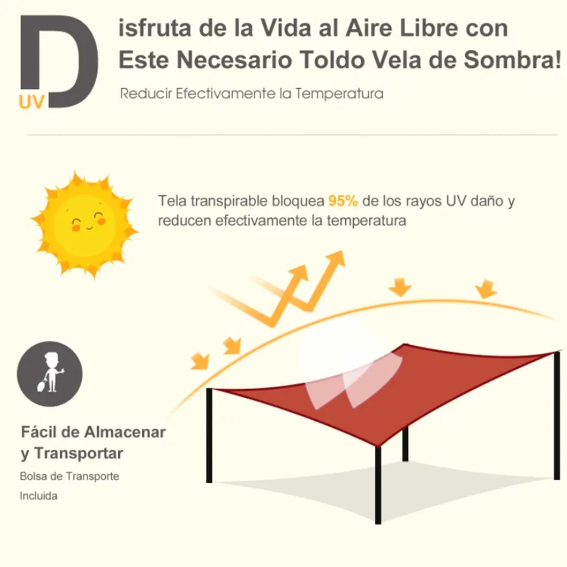 Toldo vela rectangular Outsunny rojo 300x400 cm