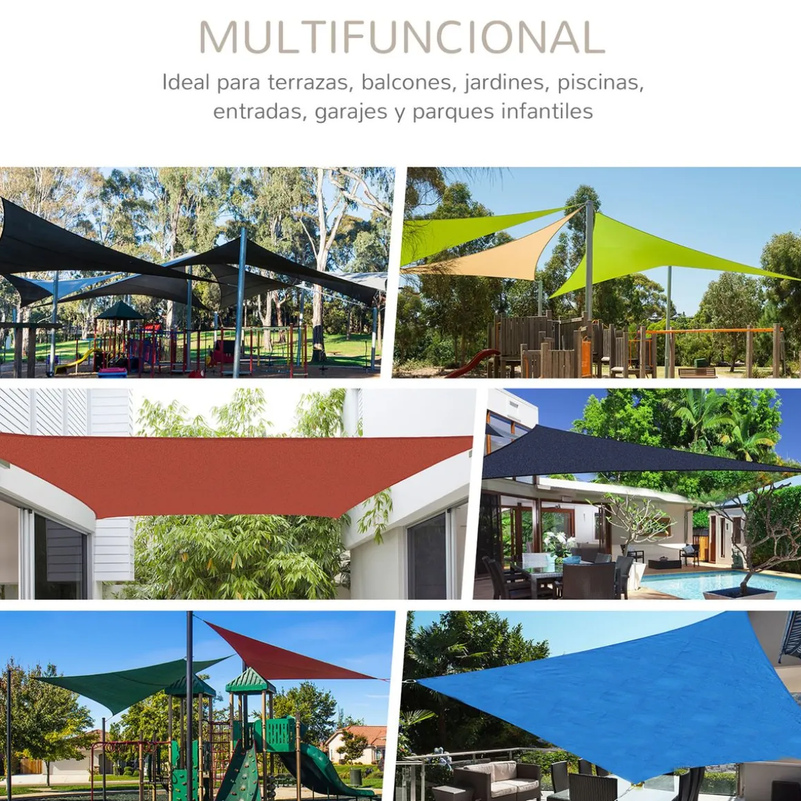 Toldo vela Ritual Outsunny diseño triangular arena 6x6 m