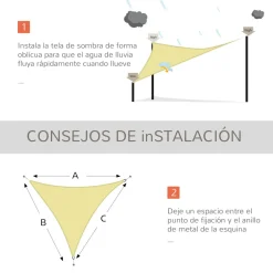 Toldo vela Ritual Outsunny diseño triangular arena 6x6 m