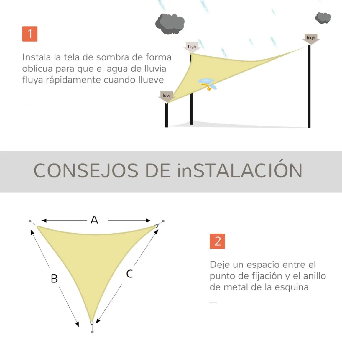 Toldo vela Ritual Outsunny diseño triangular arena 6x6 m