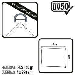 Toldo vela sombreo Aktive Garden rectangular protección UV50 poliéster 3x4m
