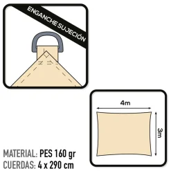 Toldo vela sombreo Aktive Garden rectangular poliéster 3x4m
