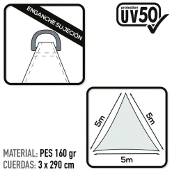 Toldo vela sombreo triangular Aktive Garden protección UV50 poliéster blanco 5x5x5m
