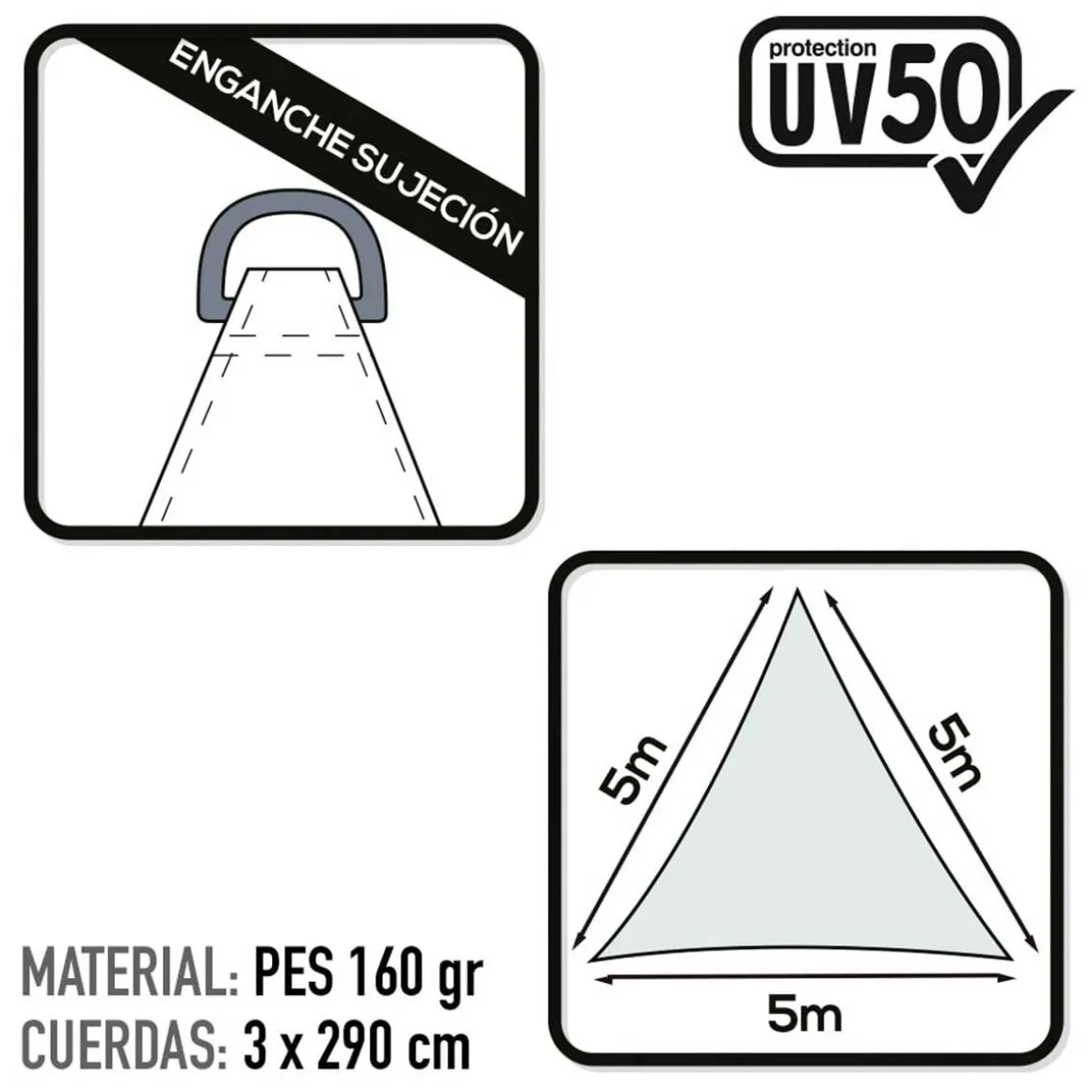 Toldo vela sombreo triangular Aktive Garden protección UV50 poliéster blanco 5x5x5m