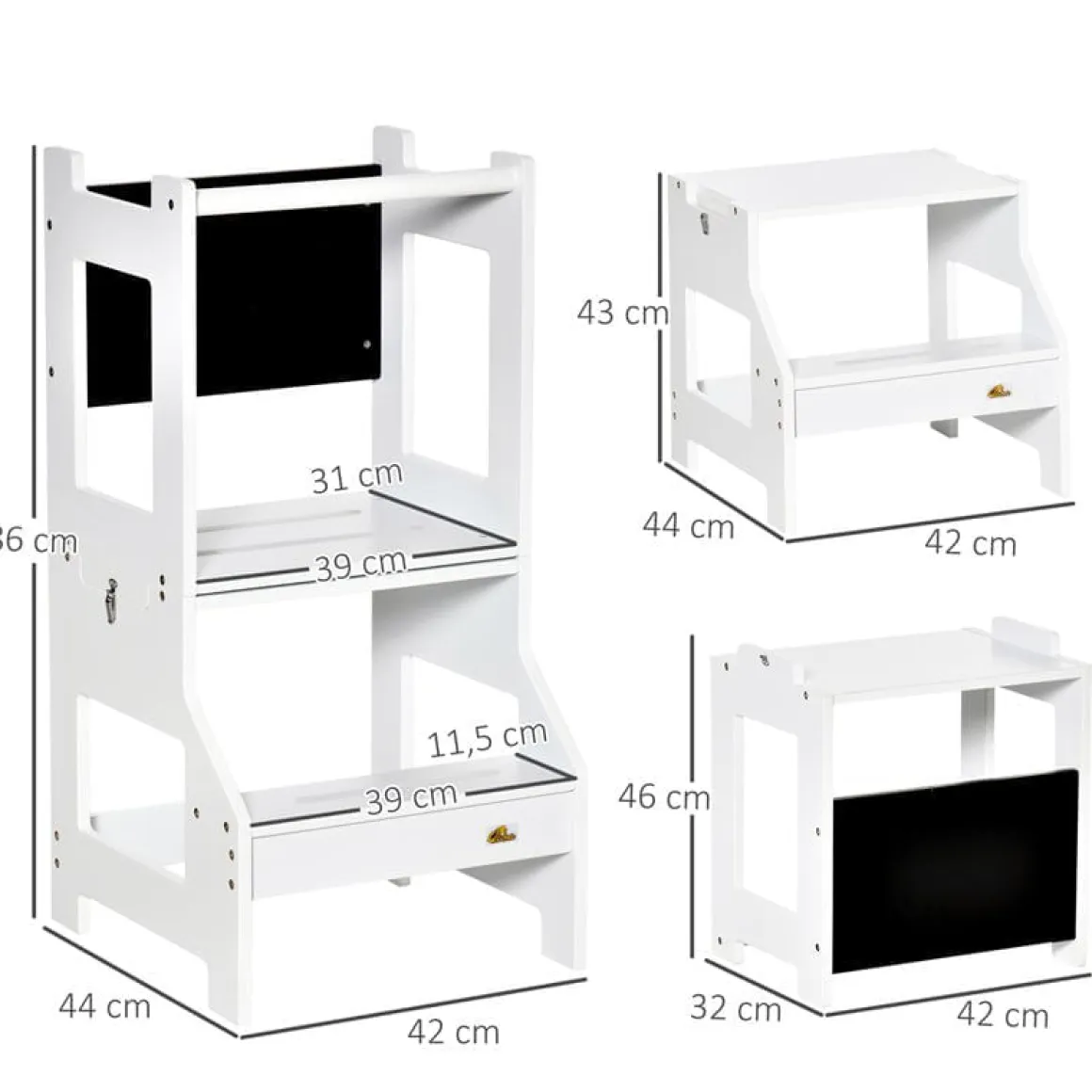 Torre de aprendizaje 2 en 1 Homcom 3-6A blanco 86x42x44 cm