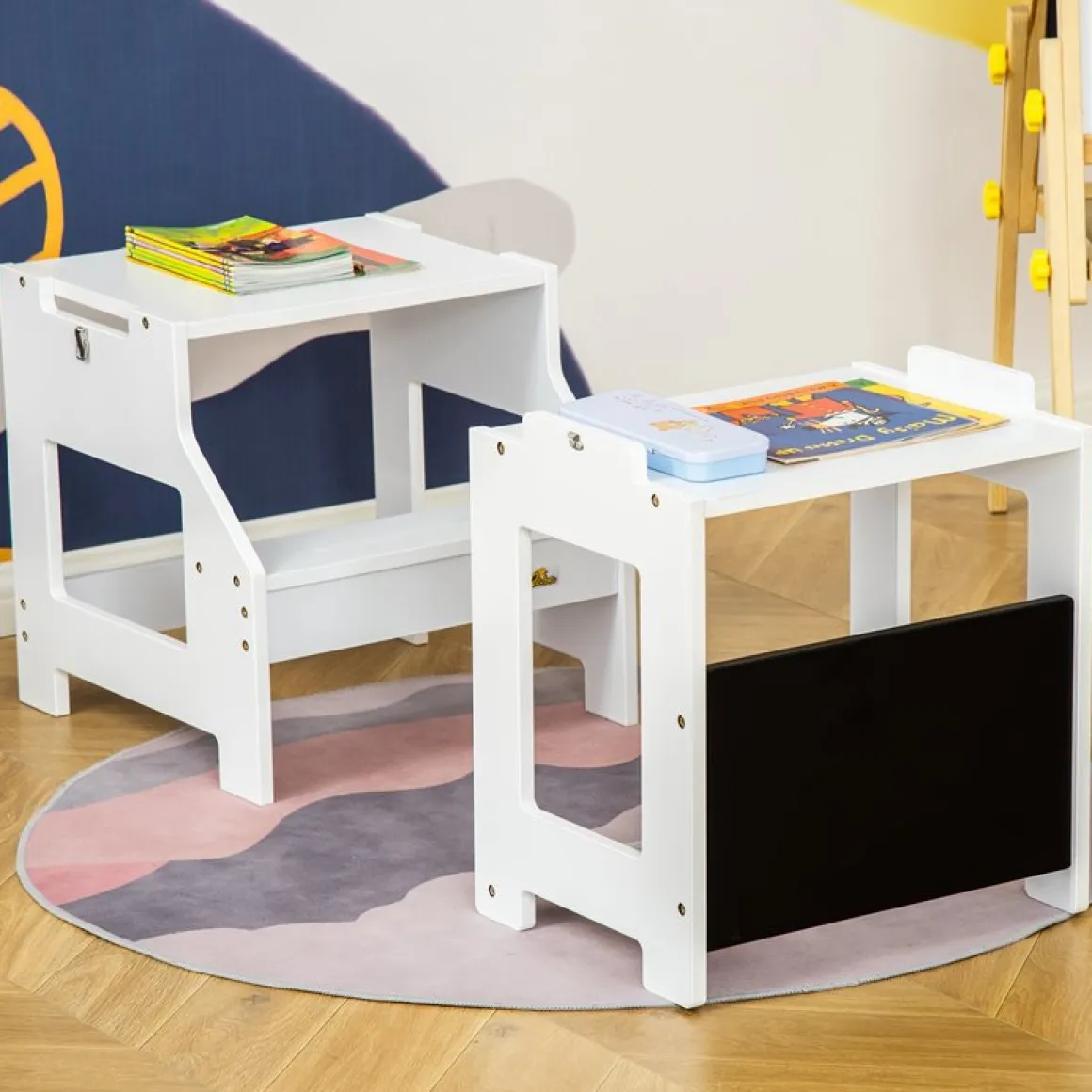 Torre de aprendizaje 2 en 1 Homcom 3-6A blanco 86x42x44 cm