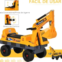 Tractor correpasillos Power Homcom con luces + música 2-3 años amarillo 58x90x28 cm