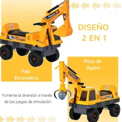 Tractor correpasillos Power Homcom con luces + música 2-3 años amarillo 58x90x28 cm