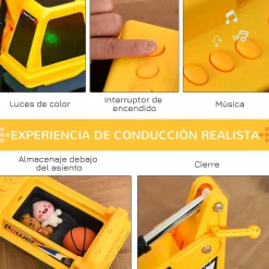 Tractor correpasillos Power Homcom con luces + música 2-3 años amarillo 58x90x28 cm