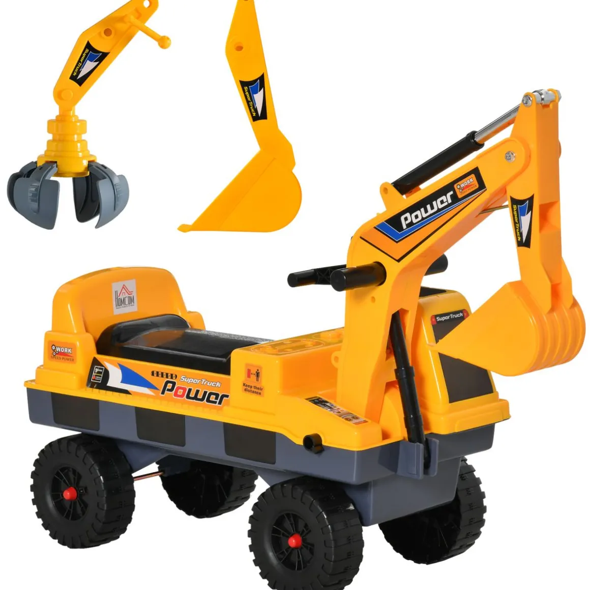 Tractor correpasillos Power Homcom con luces + música 2-3 años amarillo 58x90x28 cm