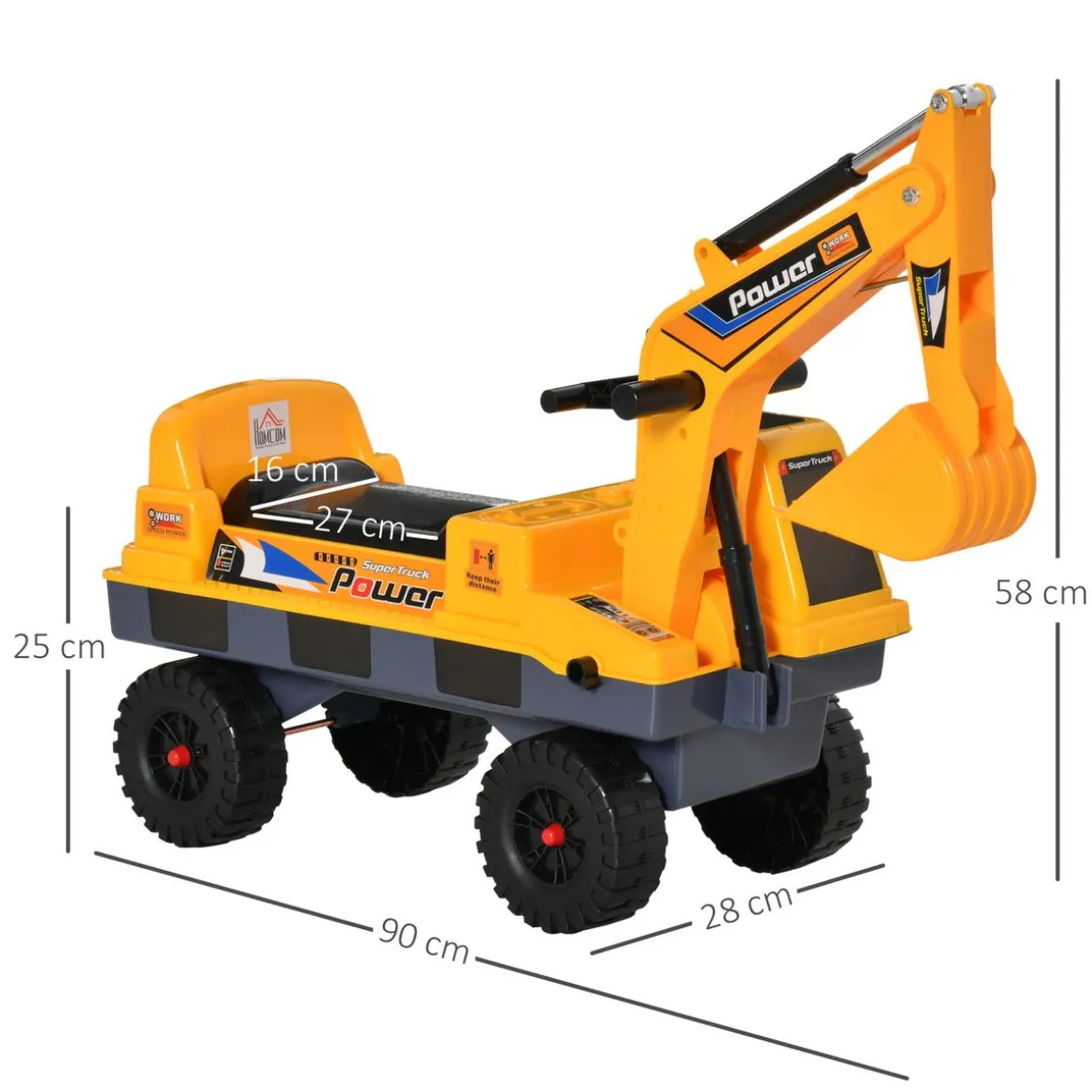Tractor correpasillos Power Homcom con luces + música 2-3 años amarillo 58x90x28 cm