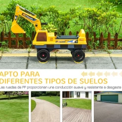 Tractor correpasillos Power Homcom con luces + música 2-3 años amarillo 58x90x28 cm