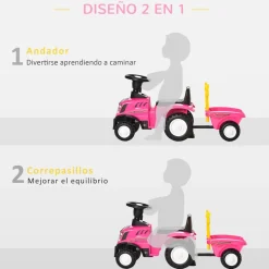 Tractor infantil Homcom con remolque desmontable 1-3 años 44x91x29 cm