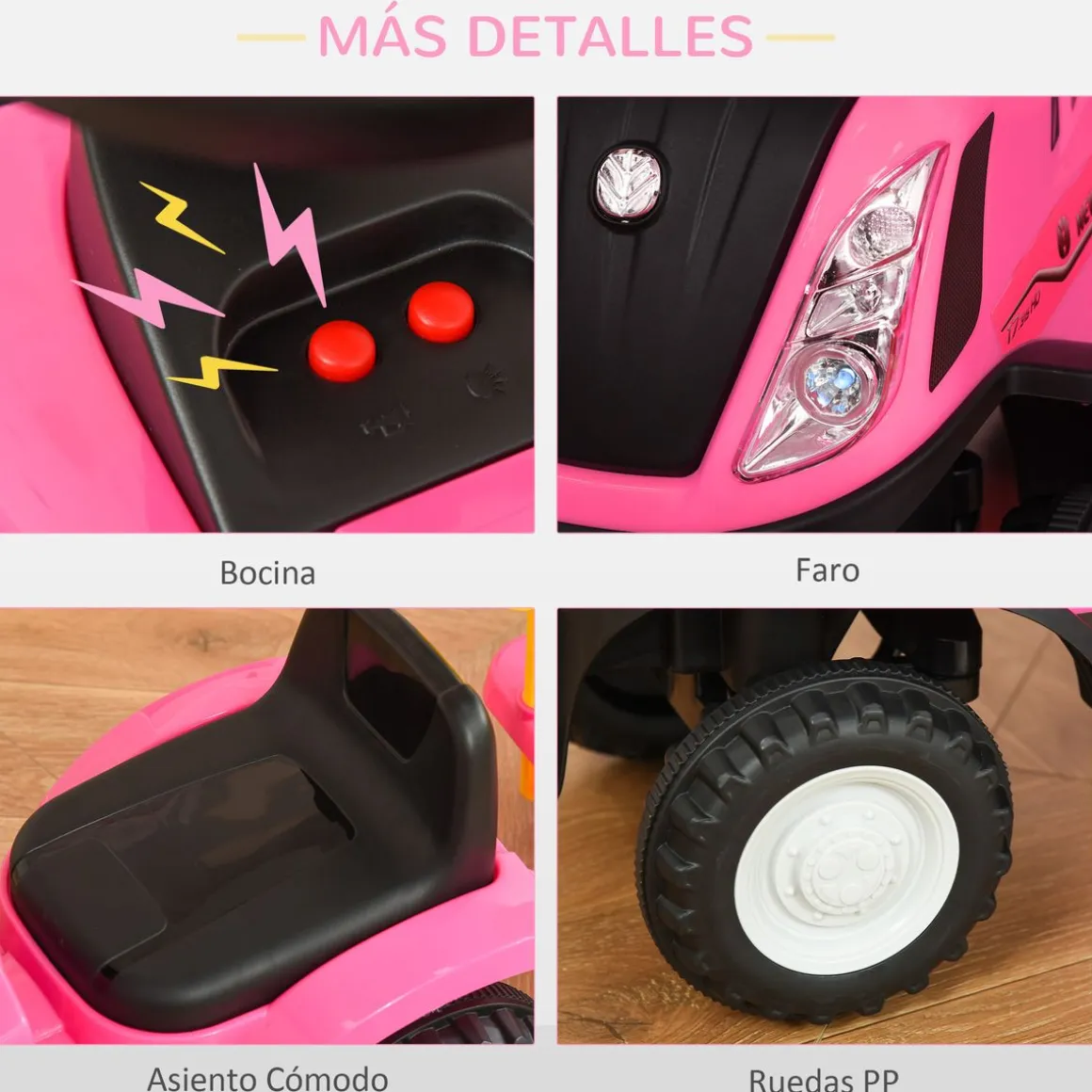 Tractor infantil Homcom con remolque desmontable 1-3 años 44x91x29 cm