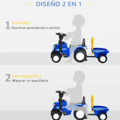 Tractor infantil Homcom con remolque desmontable 1-3 años 44x91x29 cm