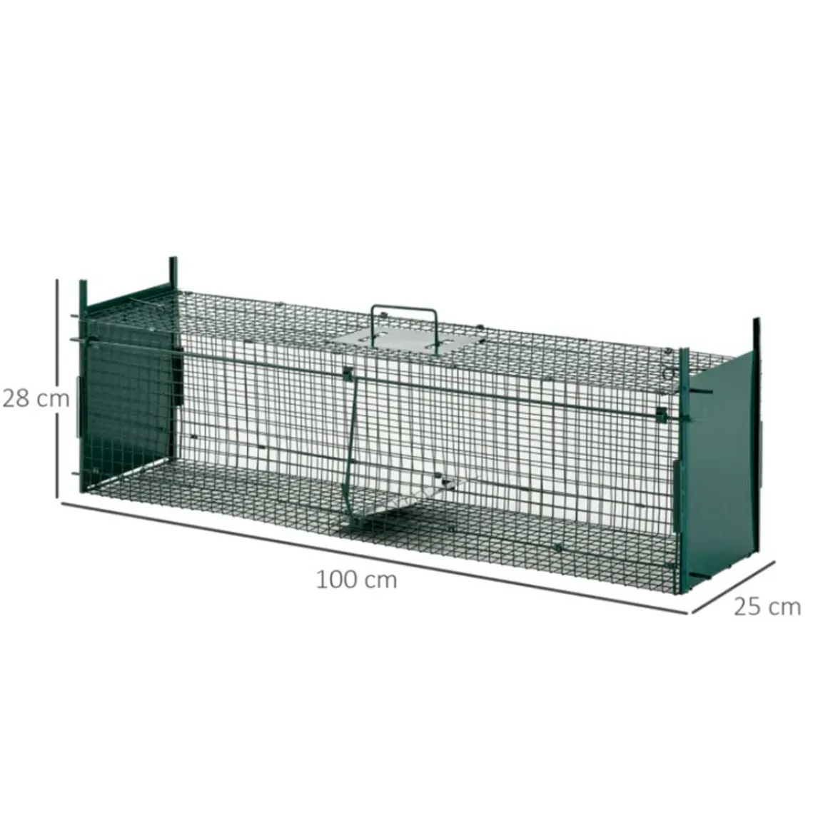 Trampa para animales PawHut metálica 2 puertas verde oscuro 28x100x25 cm