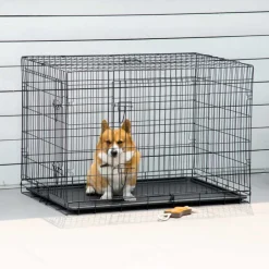 Transportín de perro PawHut 2 puertas plegable con asa negro 76x106x68 cm