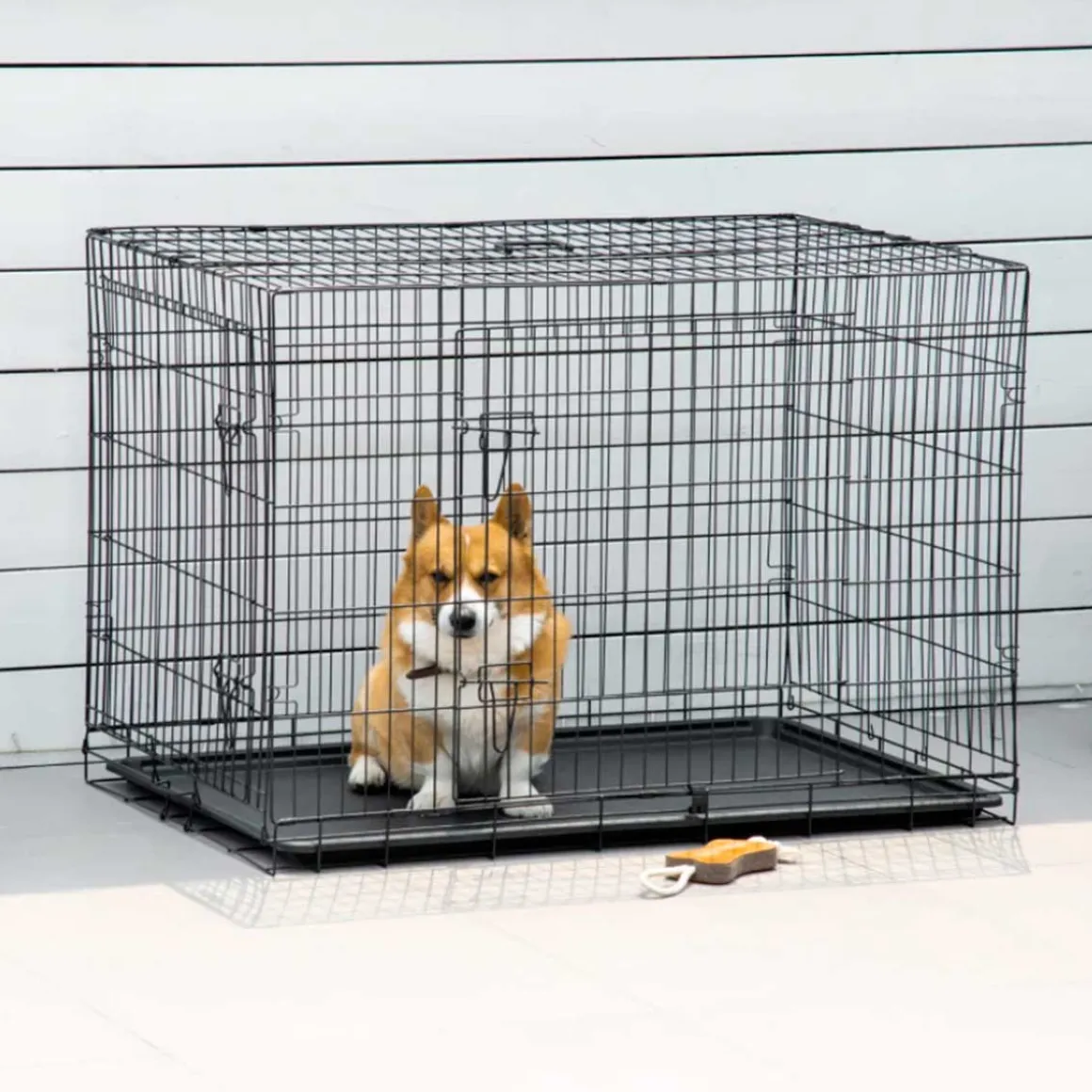 Transportín de perro PawHut 2 puertas plegable con asa negro 76x106x68 cm