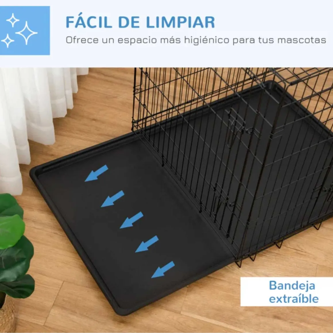 Transportín de perro PawHut 2 puertas plegable con asa negro 76x106x68 cm