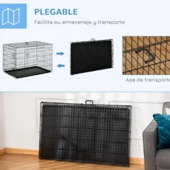 Transportín de perro PawHut 2 puertas plegable con asa negro 76x106x68 cm