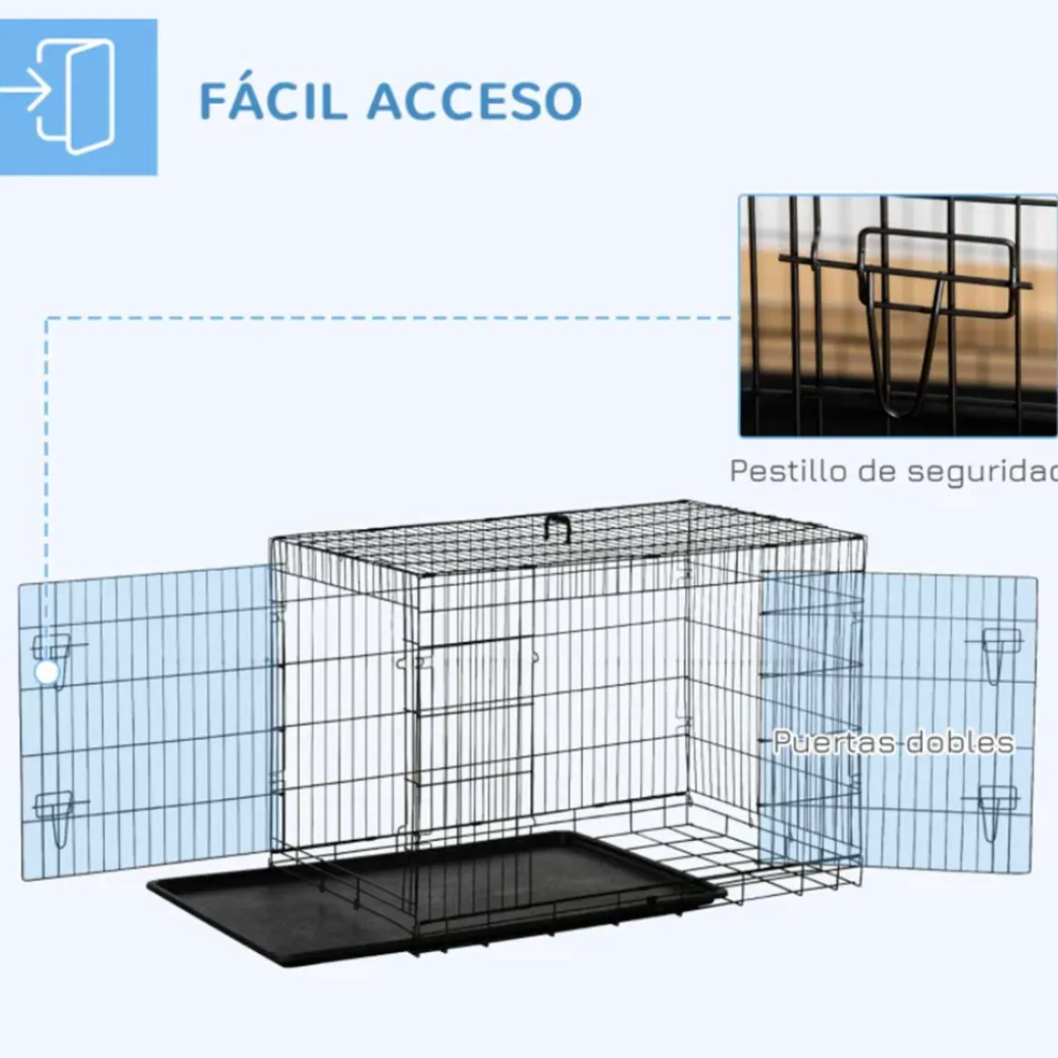 Transportín de perro PawHut 2 puertas plegable con asa negro 76x106x68 cm
