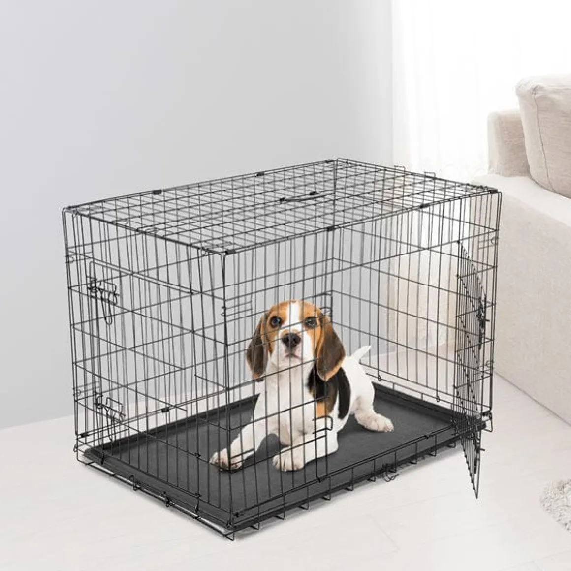 Transportín jaula para perros ABS acero negra 122x77x82 cm