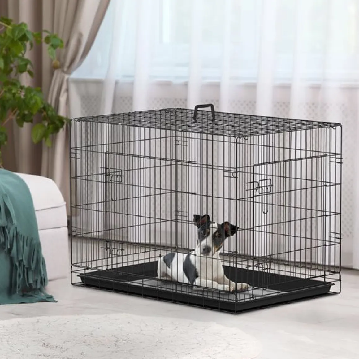 Transportín para perros ABS acero negro 91x61x67 cm