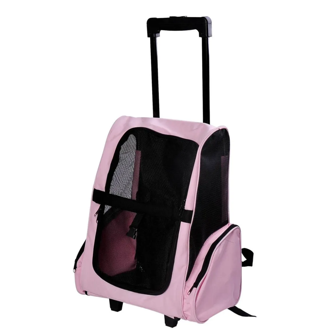 Transportín Pawhut 2 en 1 carrito altura regulable rosa 55-104x42x25 cm