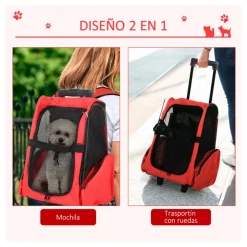 Transportín PawHut 2 en 1 con asa negro/rojo 55-99x42x25 cm