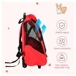 Transportín PawHut 2 en 1 con asa negro/rojo 55-99x42x25 cm