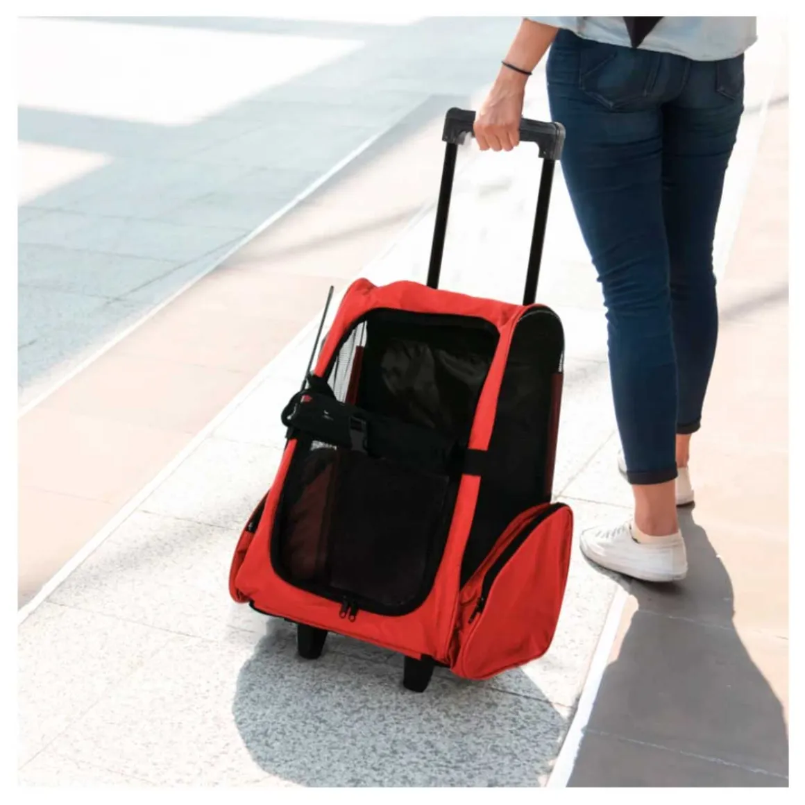 Transportín PawHut 2 en 1 con asa negro/rojo 55-99x42x25 cm