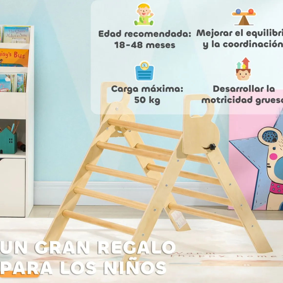 Triangulo de escalada Aiyaplay diseño plegable 18-48 meses natural 71x82x66 cm