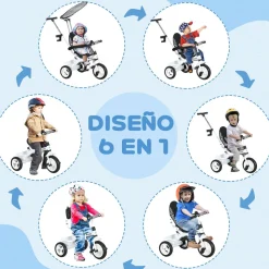 Triciclo evolutivo Homcom +12M 6 en 1 con capota 98x47x105 cm