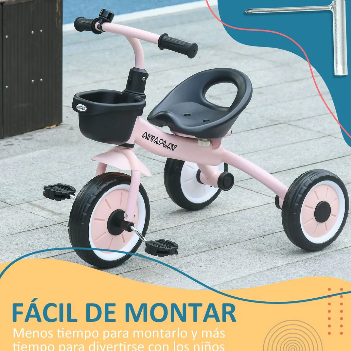 Triciclo infantil Miki Aiyaplay asiento ajustable 2-5 años 58x70,5x53 cm