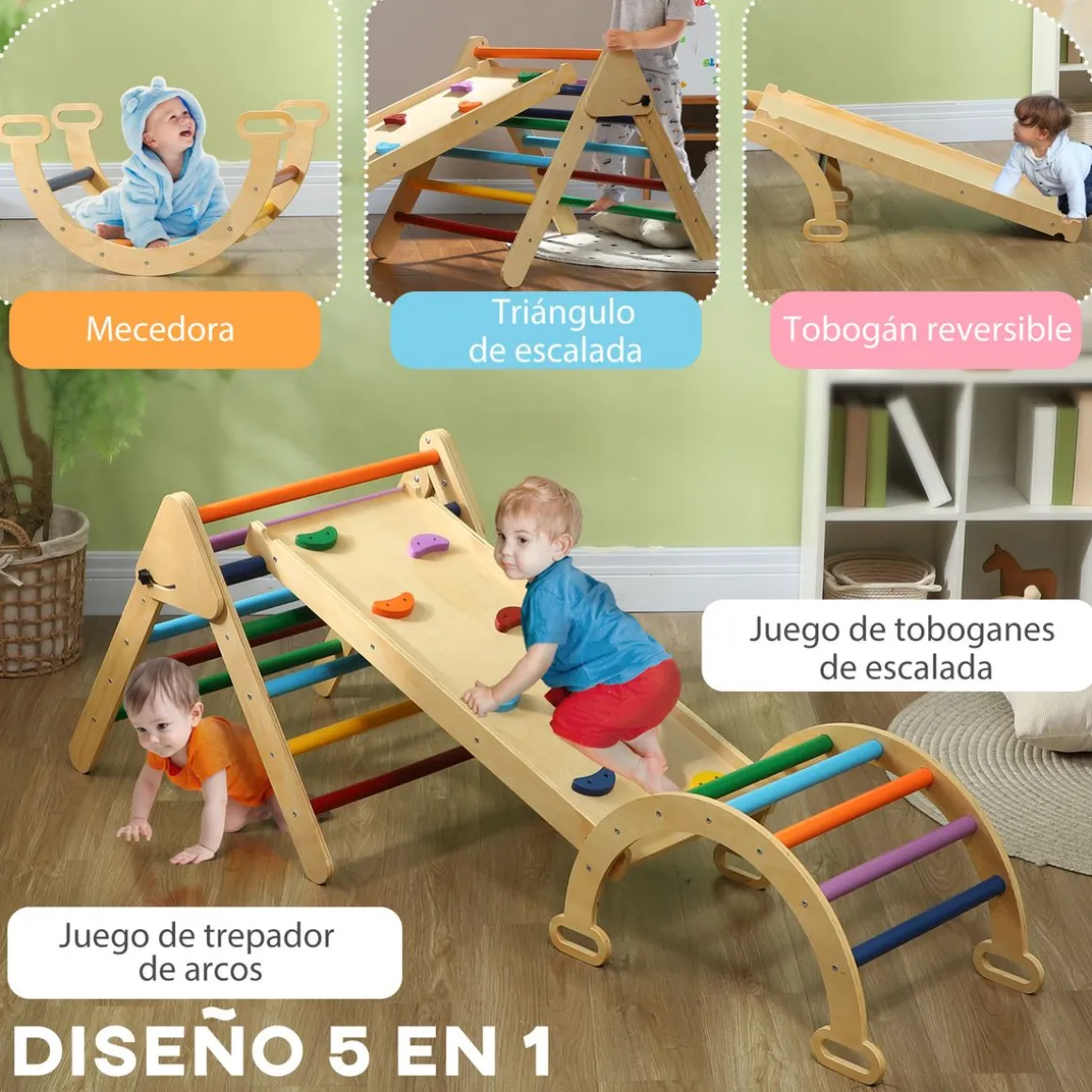 Triángulo de escalada Aiyaplay 5 en 1 18-48 meses multicolor 63x178x64,5 cm