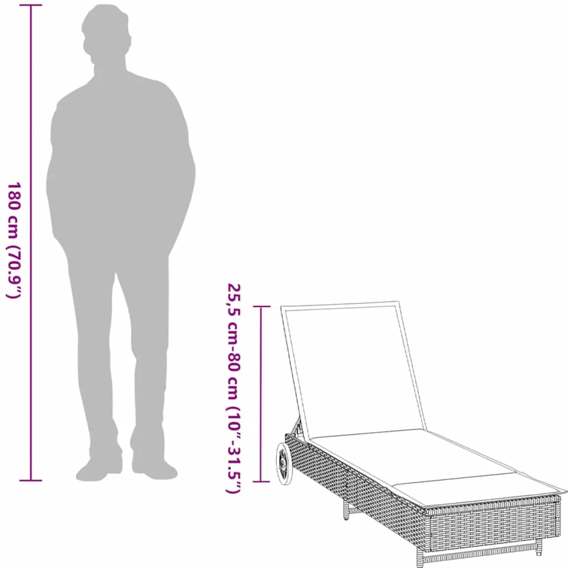 Tumbona Arenis reclinable 3 posiciones + 2 ruedas 80x179x55 cm