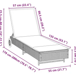 Tumbona Arenis reclinable 3 posiciones + 2 ruedas 80x179x55 cm