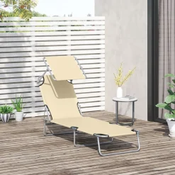 Tumbona Benidorm Outsunny plegable con parasol beige 36x187x58 cm