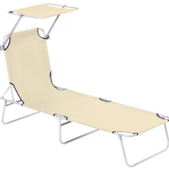 Tumbona Benidorm Outsunny plegable con parasol beige 36x187x58 cm