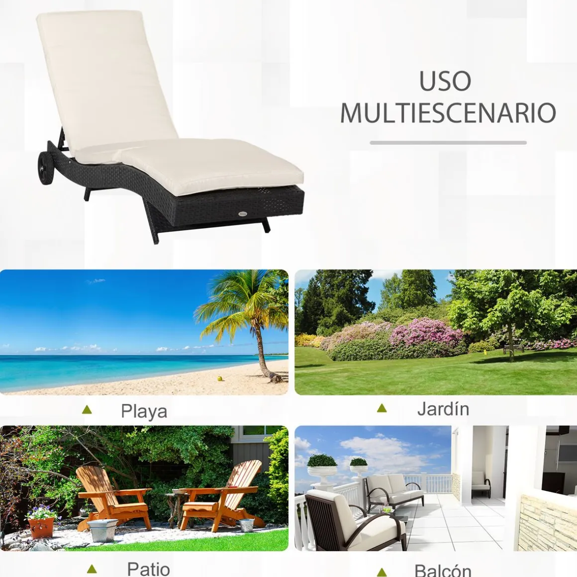 Tumbona Celeste Outsunny respaldo ajustable 5 posiciones 70x207x70 cm