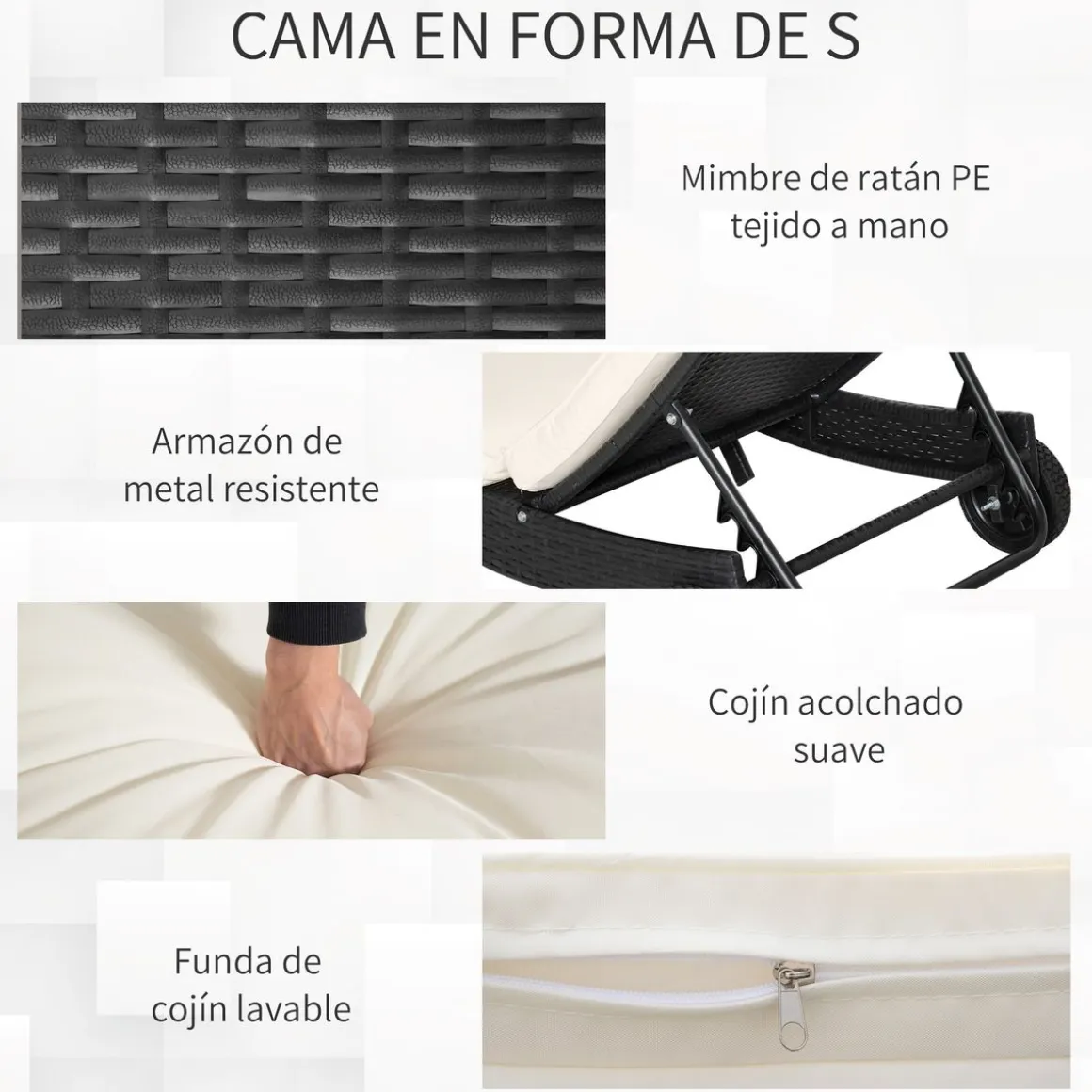 Tumbona Celeste Outsunny respaldo ajustable 5 posiciones 70x207x70 cm