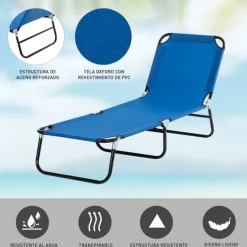 Tumbona de jardín Outsunny ajustable 5 niveles plegable 85x56x190 cm