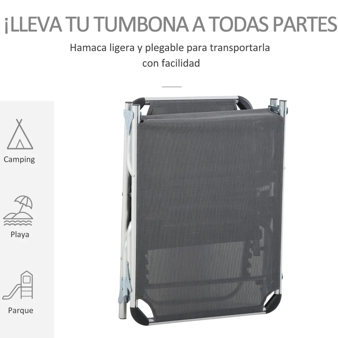 Tumbona Delta Outsunny reclinable 4 posiciones gris 76x165x60 cm