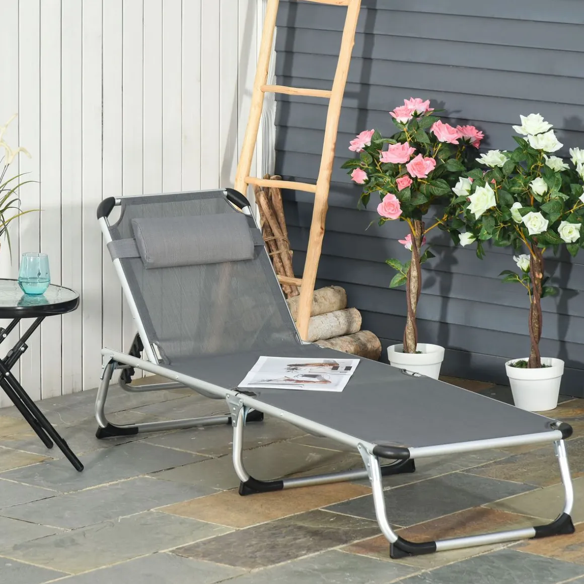 Tumbona Delta Outsunny reclinable 4 posiciones gris 76x165x60 cm