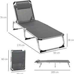 Tumbona Delta Outsunny reclinable 4 posiciones gris 76x165x60 cm